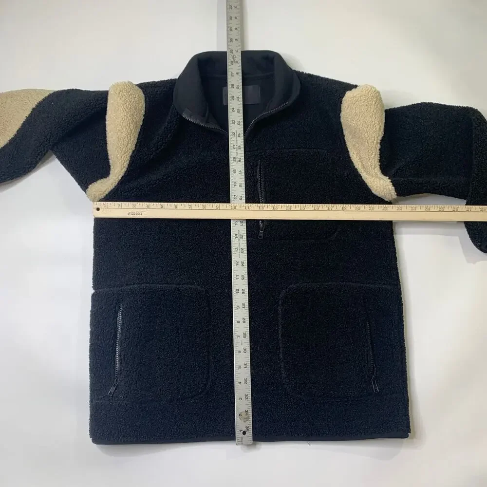 Oak + Fort Jacket Mens S Small Cream Black Sherpa Relaxed Fit Full Zip HighNeck